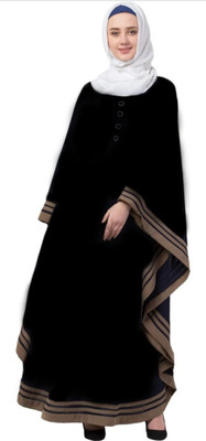 recent tdrends Crepe Solid Abaya With Hijab(Black)