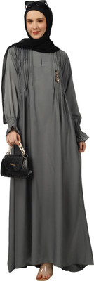 ovais abaya collection Nida Matte Solid Abaya With Hijab(Grey)