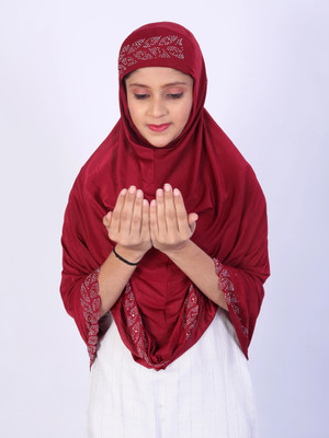TEXNOVA Polyester Self Design Abaya(Red)