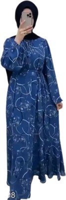 DUA ABAYA Nida Matte Self Design Burqa With Hijab(Blue)