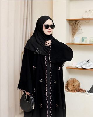 MUSHFAABAYA Polyester Self Design Abaya With Hijab(Black)