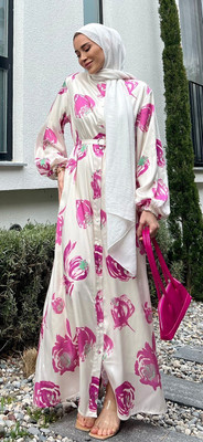 SARINKU Nida Matte Printed Abaya(Pink)