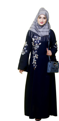 AMBAJI FASHION Crepe Solid Burqa With Hijab(Blue)