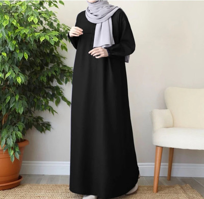 SANAENTERPRISES Georgette Solid Abaya(Black)