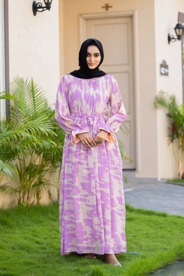 SARINKU Georgette Printed Abaya(Purple)