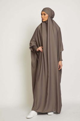 MODEST CITY Crepe Self Design Abaya With Hijab(Beige)