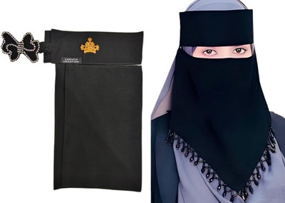 CRENCH CREATION Chiffon Solid, Self Design Naqab(Black)
