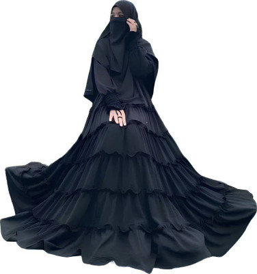 HijabBeauty Nida Matte Solid, Self Design Burqa With Hijab(Black, Blue)
