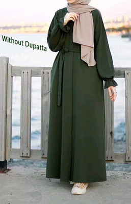 Buraque Designer Polyester Solid Abaya(Green)
