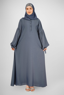 ovais abaya collection Nida Matte Solid Abaya With Hijab(Grey)