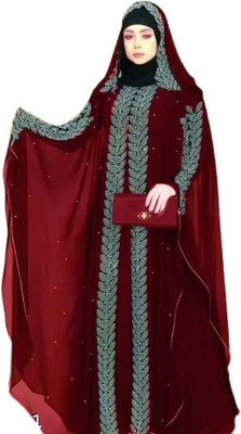ManlyFabric Cotton Silk Self Design Burqa With Hijab(Maroon)