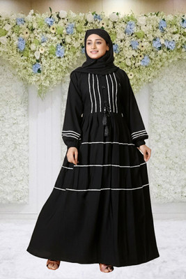 NRGARMENTS Cotton Silk Striped Burqa With Hijab(Black)