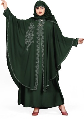 AMBAJI FASHION Polyester Solid Abaya With Hijab(Green)