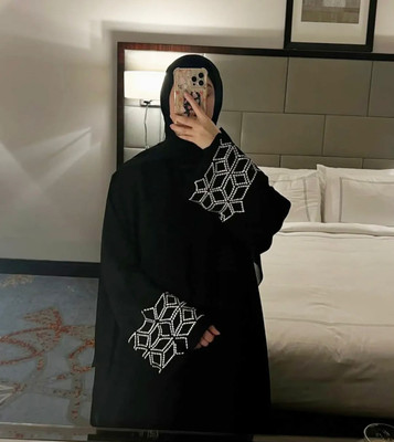 Firduas Cotton Blend Self Design Burqa With Hijab(Black)