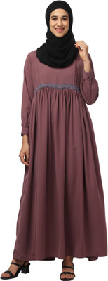 HAMOODIA Polyester Solid Abaya(Pink)