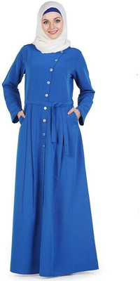 Momin Libas Polyester Solid Abaya(Blue)