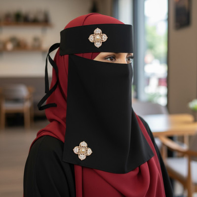 aadesh enterpries Chiffon Solid Naqab(Black)