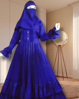 Qualitymart Cotton Blend Abaya With Hijab(Blue)