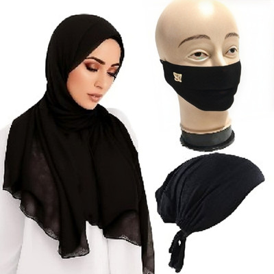 UNIQUE QUEEN Georgette Self Design Abaya With Hijab(Black)