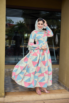 SARINKU Nida Matte Printed Abaya(Multicolor)