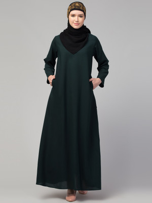 HIJAB WORLD Nida Matte Solid Abaya(Green)