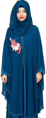 DesireBurqa Crepe Self Design Burqa With Hijab(Blue)