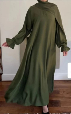 black rose Nida Matte Solid, Self Design Burqa With Hijab(Green)