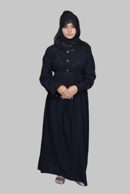 FIRDOSH Cotton Blend Solid Abaya With Hijab(Black)