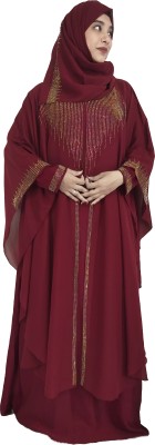 Buraque Designer Nida Matte Self Design Abaya With Hijab(Maroon)