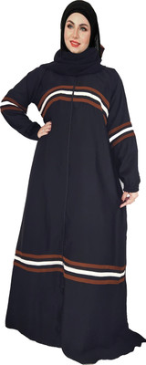 Buraque Designer Nida Matte Solid Abaya With Hijab(Black)