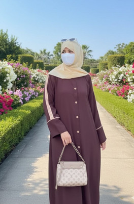 HAYA COLLECTION Cotton Blend Solid Burqa With Hijab(Brown, Beige)