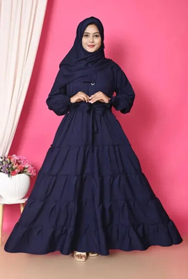 HouseOfCommon Cotton Blend Abaya With Hijab(Blue)