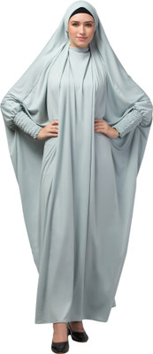 Nazneen Polycotton Solid Abaya With Hijab(Green)