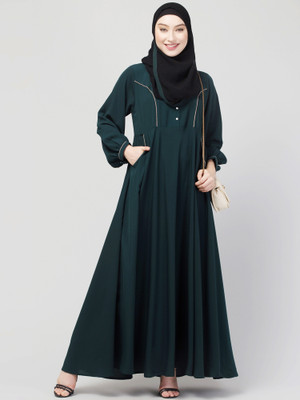N4N Garments Nida Matte Solid Abaya With Hijab(Green)