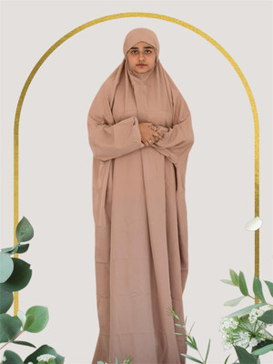 ANBA Crepe Solid Abaya With Hijab(Brown)