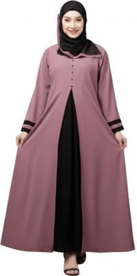 JX FASHION Cotton Blend Solid Abaya With Hijab(Pink)