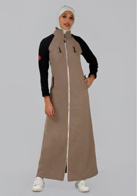 SILK ROUTE London Cotton Blend Solid Abaya(Beige)