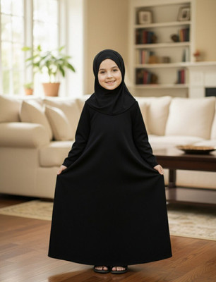 HouseOfCommon Nida Matte Solid Abaya With Hijab(Black)