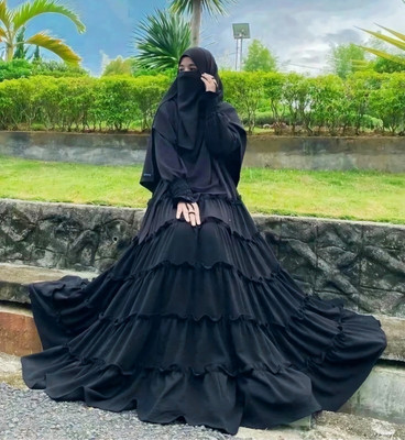 New Haya Collection Cotton Blend Solid Burqa With Hijab(Black)