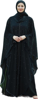 kashaf store Cotton Silk Self Design, Solid Abaya With Hijab(Black)