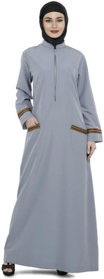 Momin Libas Polyester Solid Burqa(Grey)