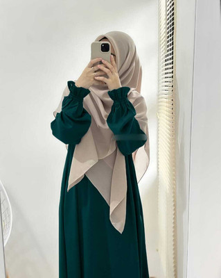 InayaAbaya Cotton Blend Self Design Abaya(Green)