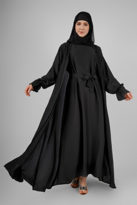 ovais abaya collection Nida Matte Solid Abaya With Hijab(Black)