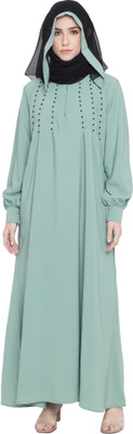 MODEST CITY Crepe Self Design Abaya With Hijab(Green)