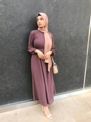 bhavyata Polyester Solid, Self Design Abaya With Hijab(Brown)