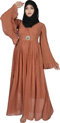 SARINKU Georgette Self Design Abaya(Brown)