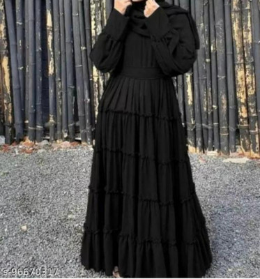 black rose Georgette Solid, Self Design Abaya With Hijab(Black)