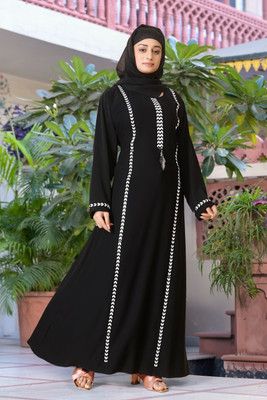 AMBAJI FASHION Crepe Solid Burqa With Hijab(Black)
