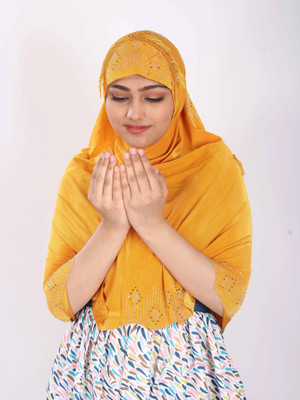TEXNOVA Polyester Self Design Abaya(Yellow)