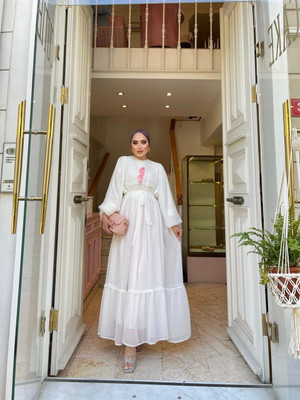bhavyata Georgette, Crepe Self Design Abaya(White)